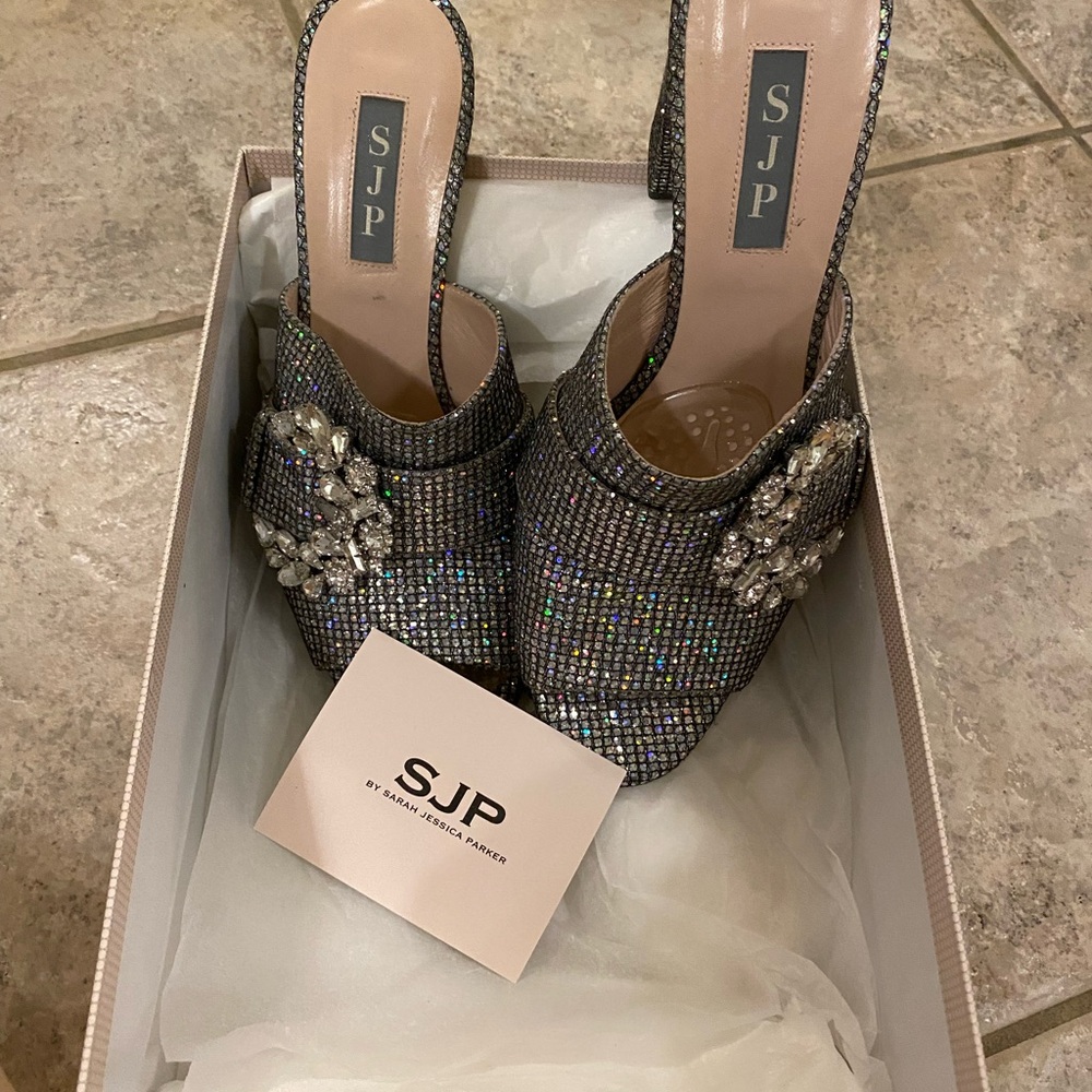 SJP by Sarah Jessica Parker Sparkling Silver Mules